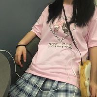 Cute Pastel Pink Anime Cartoon Print Rabbit Letter Short Sleeve Shirt T-shirt Top E-Girl Kawaii Korean Japanese Harajuku Streetwear - Thumbnail 7