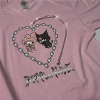 Cute Pastel Pink Anime Cartoon Print Rabbit Letter Short Sleeve Shirt T-shirt Top E-Girl Kawaii Korean Japanese Harajuku Streetwear - Thumbnail 9