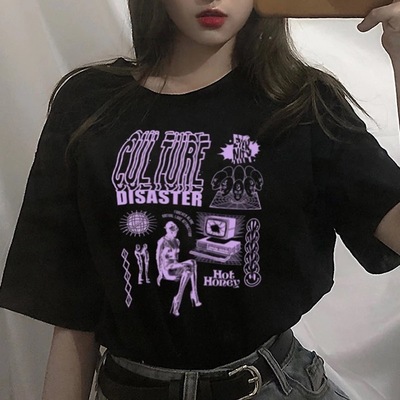 Retro vintage graffiti print short sleeve shirt t-shirt top hiphop goth punk summer casual e-girl kawaii korean japanese harajuku streetwear - Thumbnail 4
