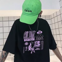 Retro Vintage Graffiti Print Short Sleeve Shirt T-shirt Top Hiphop Goth Punk Summer Casual E-Girl Kawaii Korean Japanese Harajuku Streetwear - Thumbnail 2