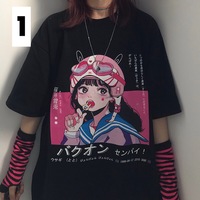 Anime Girl Cartoon Print Aesthetic Loose Short Sleeve Shirt T-shirt Top Punk Goth Summer Casual E-Girl Kawaii Korean Japanese Harajuku Streetwear - Thumbnail 2