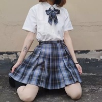 Purple Black Pleated Plaid Skirt Mini High Waisted School Girl Cosplay Sailor E-Girl Kawaii Korean Japanese Harajuku Streetwear - Thumbnail 1
