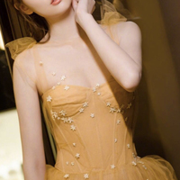 Yellow tulle lace long prom dress evening dress - Thumbnail 2