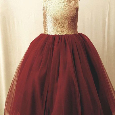 Apple red flower girl dresses top with sequins - Thumbnail 4