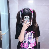 Anime Cartoon Print Grunge Loose Steampunk Goth Punk Short Sleeve Shirt T-shirt Top Summer Causal E-Girl Kawaii Korean Japanese Harajuku Streetwear - Thumbnail 3