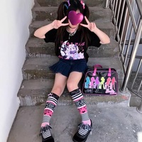 Anime Cartoon Print Grunge Loose Steampunk Goth Punk Short Sleeve Shirt T-shirt Top Summer Causal E-Girl Kawaii Korean Japanese Harajuku Streetwear - Thumbnail 4