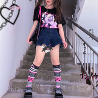 Anime Cartoon Print Grunge Loose Steampunk Goth Punk Short Sleeve Shirt T-shirt Top Summer Causal E-Girl Kawaii Korean Japanese Harajuku Streetwear - Thumbnail 9