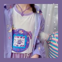 Pastel Purple Anime Star Moon Cartoon Blouse Oversized Long Sleeve Shirt Loose Button Autumn Winter E-Girl Kawaii Korean Japanese Harajuku Streetwear - Thumbnail 4