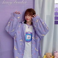 Pastel Purple Anime Star Moon Cartoon Blouse Oversized Long Sleeve Shirt Loose Button Autumn Winter E-Girl Kawaii Korean Japanese Harajuku Streetwear - Thumbnail 6
