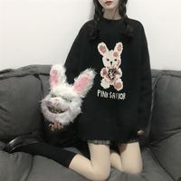 Bunny Knit Casual Sweater Sweatshirt Loose Jumper Long Sleeve Pullover Top Punk Goth E-Girl Kawaii Korean Japanese Harajuku Streetwear - Thumbnail 5