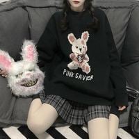 Bunny Knit Casual Sweater Sweatshirt Loose Jumper Long Sleeve Pullover Top Punk Goth E-Girl Kawaii Korean Japanese Harajuku Streetwear - Thumbnail 9