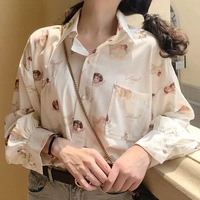 Vintage Angel Love Print Elegant Long Sleeve Shirt Blouse Top Lantern Sleeve Punk Grunge E-Girl Kawaii Korean Japanese Harajuku Streetwear - Thumbnail 2