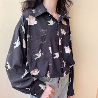 Vintage Angel Love Print Elegant Long Sleeve Shirt Blouse Top Lantern Sleeve Punk Grunge E-Girl Kawaii Korean Japanese Harajuku Streetwear - Thumbnail 9