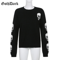 Black Skull Knit Sweater Sweatshirt Crewneck Long Sleeve Pullover Goth Punk Autumn Fall E-Girl Kawaii Korean Japanese Harajuku Streetwear - Thumbnail 6