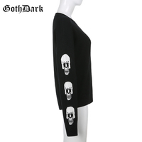 Black Skull Knit Sweater Sweatshirt Crewneck Long Sleeve Pullover Goth Punk Autumn Fall E-Girl Kawaii Korean Japanese Harajuku Streetwear - Thumbnail 7