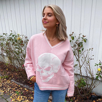 Skull Knit Oversized Loose Sweater Sweatshirt Long Sleeve Pullover Goth Punk Autumn Fall E-Girl Kawaii Korean Japanese Harajuku Streetwear - Thumbnail 3