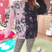 Skull Magic Witch Cartoon Print Patchwork Loose Sweater Sweatshirt Long Sleeve Pullover Goth Punk E-Girl Kawaii Korean Japanese Harajuku Streetwear - Thumbnail 4