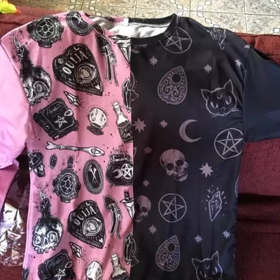 Skull magic witch cartoon print patchwork loose sweater sweatshirt long sleeve pullover goth punk e-girl kawaii korean japanese harajuku streetwear