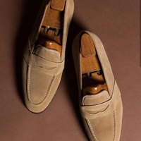 Hand Stitch Penny Loafer Slip On Beige Excelling Suede Comfortable Perfect Foot Wear Men Formal Shoes - Thumbnail 1