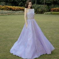 Unique tulle long lilac prom dress A line evening dress - Thumbnail 2