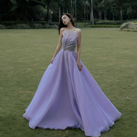 Unique tulle long lilac prom dress A line evening dress - Thumbnail 3
