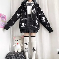 Teddy Bear Scissors Print Hoodie Zip Up Sweater Sweatshirt Long Sleeve Pullover Jumper Goth Punk E-Girl Kawaii Korean Japanese Harajuku Streetwear - Thumbnail 2