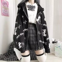 Teddy Bear Scissors Print Hoodie Zip Up Sweater Sweatshirt Long Sleeve Pullover Jumper Goth Punk E-Girl Kawaii Korean Japanese Harajuku Streetwear - Thumbnail 1