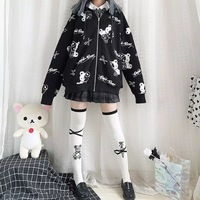 Teddy Bear Scissors Print Hoodie Zip Up Sweater Sweatshirt Long Sleeve Pullover Jumper Goth Punk E-Girl Kawaii Korean Japanese Harajuku Streetwear - Thumbnail 3