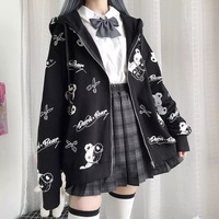 Teddy Bear Scissors Print Hoodie Zip Up Sweater Sweatshirt Long Sleeve Pullover Jumper Goth Punk E-Girl Kawaii Korean Japanese Harajuku Streetwear - Thumbnail 4
