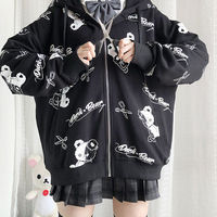 Teddy Bear Scissors Print Hoodie Zip Up Sweater Sweatshirt Long Sleeve Pullover Jumper Goth Punk E-Girl Kawaii Korean Japanese Harajuku Streetwear - Thumbnail 6