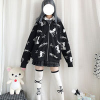Teddy Bear Scissors Print Hoodie Zip Up Sweater Sweatshirt Long Sleeve Pullover Jumper Goth Punk E-Girl Kawaii Korean Japanese Harajuku Streetwear - Thumbnail 7