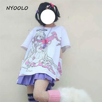 Angel Steampunk Anime Girl Cartoon Print Loose Short Sleeve T-shirt Top Summer Causal Goth Punk E-Girl Kawaii Korean Japanese Harajuku Streetwear - Thumbnail 7