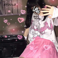 Angel Steampunk Anime Girl Cartoon Print Loose Short Sleeve T-shirt Top Summer Causal Goth Punk E-Girl Kawaii Korean Japanese Harajuku Streetwear - Thumbnail 8