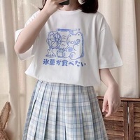 Sweet Bear Anime Cartoon Print Loose Short Sleeve T-shirt Top Summer Causal Goth Punk E-Girl Kawaii Korean Japanese Harajuku Streetwear - Thumbnail 1