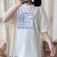 Sweet Bear Anime Cartoon Print Loose Short Sleeve T-shirt Top Summer Causal Goth Punk E-Girl Kawaii Korean Japanese Harajuku Streetwear - Thumbnail 3