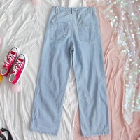 Cat Animal Cartoon Print Loose High Waisted Straight Demin Jeans Trousers Female Pants E-Girl Kawaii Korean Japanese Harajuku Streetwear - Thumbnail 1