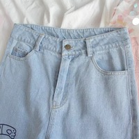 Cat Animal Cartoon Print Loose High Waisted Straight Demin Jeans Trousers Female Pants E-Girl Kawaii Korean Japanese Harajuku Streetwear - Thumbnail 3