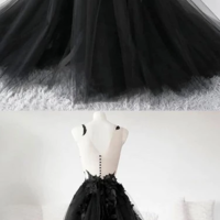 Beautiful A Line Deep V Neck Black Long Prom/Evening Dresses with Appliques,791 - Thumbnail 1