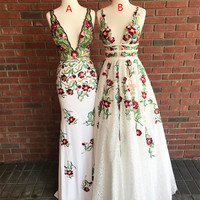 White Long Prom Dress Formal Dress with Floral,Backless Bridal Gowns,Floral Wedding Dresses,793 - Thumbnail 1