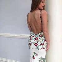 White Long Prom Dress Formal Dress with Floral,Backless Bridal Gowns,Floral Wedding Dresses,793 - Thumbnail 3