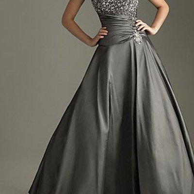 One shoulder silver beaded prom dresses, graduation party dresses, formal gowns, evening dresses,795