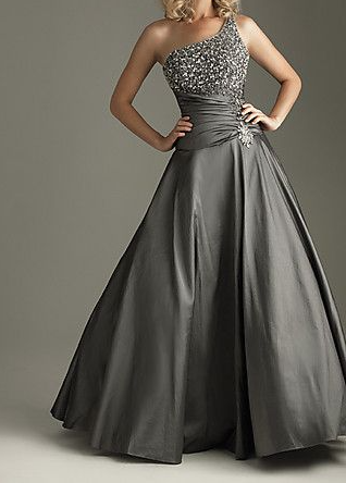 One Shoulder Silver Beaded Prom Dresses, Graduation Party Dresses, Formal Gowns, Evening Dresses,795
