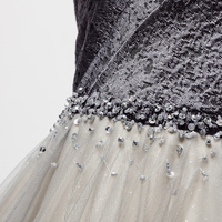 Grey v neck tulle long prom dress evening dress - Thumbnail 3