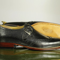 Handmade Men's Black Wing Tip Monk Shoes, Men's Leather Dress Shoes - Thumbnail 2