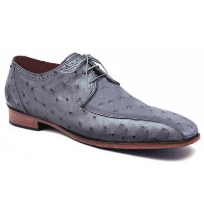 New Handmade Pure Gray Ostrich Leather Stylish Shoes for Men's