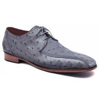 New Handmade Pure Gray Ostrich Leather Stylish Shoes for Men's - Thumbnail 1