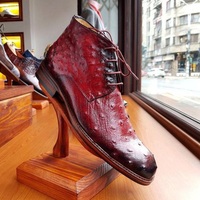 New Handmade Burgundy & Burgundy Shaded Ostrich Leather Chukka Boots for Men's - Thumbnail 4