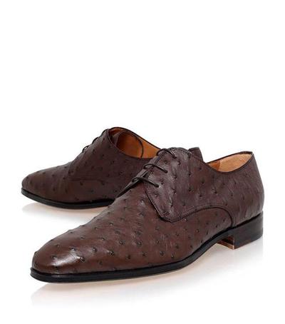 New Handmade Pure Dark Brown Ostrich Leather Stylish Shoes for Men's