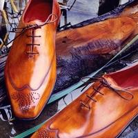 Pure Handmade Tan & Brown Shaded Leather Lace up Shoes for Men's - Thumbnail 1