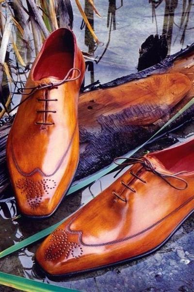 Pure Handmade Tan & Brown Shaded Leather Lace up Shoes for Men's